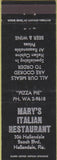 Matchbook Cover - Mary's Italian Restaurant Hallandale FL