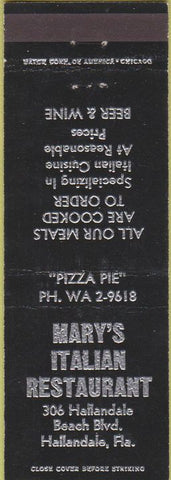 Matchbook Cover - Mary's Italian Restaurant Hallandale FL