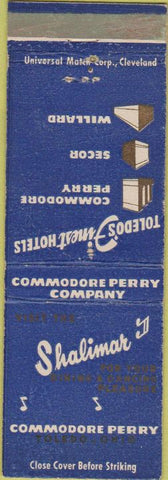 Matchbook Cover - Shalimar Commodore Perry Hotel Toledo OH WEAR