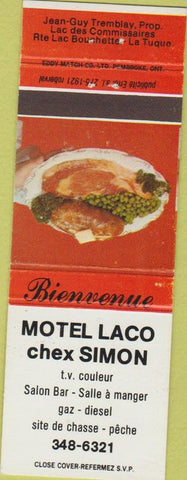 Matchbook Cover - Motel Laco Chex Simon Site De Chasse Peche oil gas