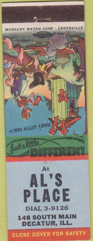 Matchbook Cover - Al's Place Decatur IL hillbilly outhouse