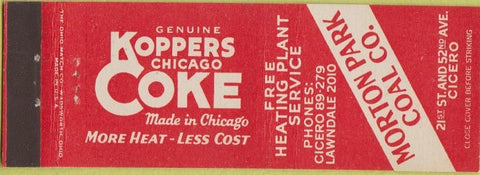 Matchbook Cover - Koppers Coke Coal Morton Park Cicero IL