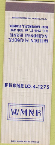 Matchbook Cover - Wilton Manors National Bank Fort Lauderdale FL