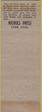 Matchbook Cover - Nichols Press Lynn MA WORN