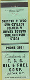 Matchbook Cover - TCG Oil Fuel Corp Lacona NY