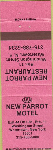 Matchbook Cover - New Parrot Motel Watertown NY
