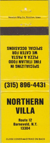 Matchbook Cover - Northern Villa Barneveld NY Pizza