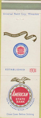Matchbook Cover - American State Bank Milwaukee WI