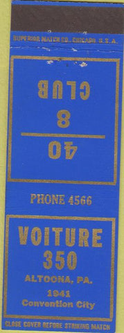Matchbook Cover - Voiture 350 Altoona PA 40/8 Club