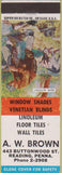 Matchbook Cover - AW Brown Tile Shades Reading PA