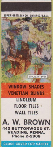 Matchbook Cover - AW Brown Tile Shades Reading PA