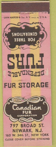 Matchbook Cover - Canadian Fur Corp Newark NJ