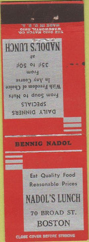 Matchbook Cover - Nadol's Lunch Boston MA