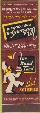 Matchbook Cover - Wilson Son Restaurant West Palm Beach FL