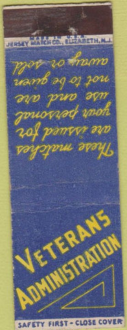 Matchbook Cover - Veterans Administration Jersey Match Safety First