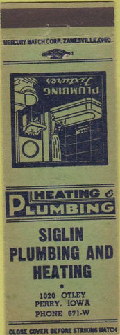 Matchbook Cover - Siglin Plumbing Heating Perry IA