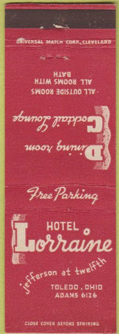 Matchbook Cover - Hotel Lorraine Toledo OH