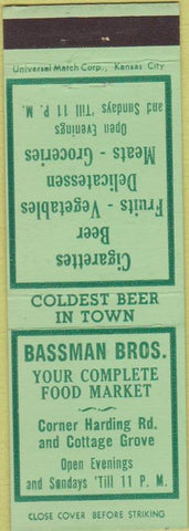 Matchbook Cover - Bassman Bros Market  Des Moines IA