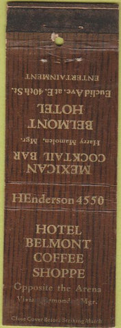 Matchbook Cover - Hotel Belmont Coffee Shop