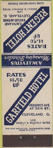 Matchbook Cover - Regent Hotel Cleveland OH Garfield Hotel
