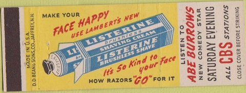 Matchbook Cover - Listerine Shaving Cream CBS Radio Abe Burrows