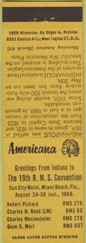Matchbook Cover - Perkins Americana RMS 1959 Miami Beach Yellow