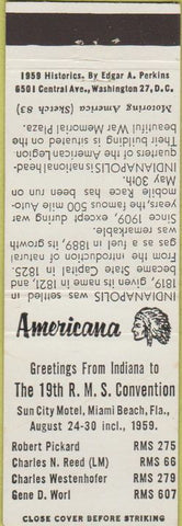 Matchbook Cover - Perkins Americana RMS 1959 Miami Beach White
