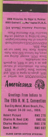 Matchbook Cover - Perkins Americana RMS 1959 Miami Beach Pink