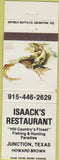 Matchbook Cover - Isaack's Restaurant Junction TX