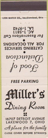 Matchbook Cover - Miller's Dining Room Lakewood OH