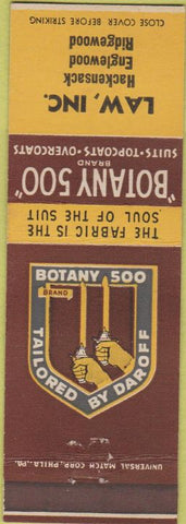 Matchbook Cover - Botany 500 men's clothes Hackensack Englewood NJ