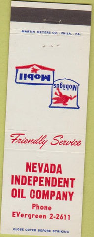 Matchbook Cover - Mobil Oil gas Nevada NV Independent Oil