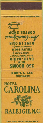 Matchbook Cover - Hotel Carolina Raleigh NC