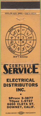 Matchbook Cover - Electrical Distributors Downey CA WEAR