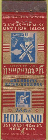 Matchbook Cover - Hotel Holland New York City