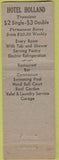Matchbook Cover - Hotel Holland New York City