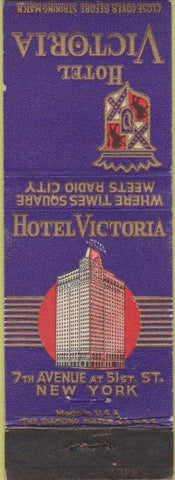 Matchbook Cover - Hotel Victoria New York City