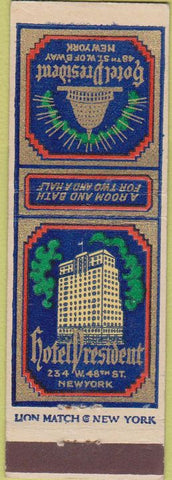 Matchbook Cover - Hotel President New York City