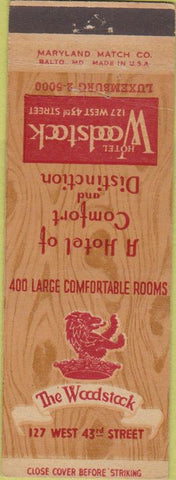 Matchbook Cover - The Woodstock Hotel New York City
