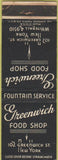 Matchbook Cover - Greenwich Food Shop New York City