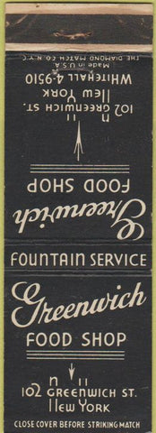Matchbook Cover - Greenwich Food Shop New York City