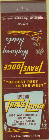 Matchbook Cover - Travel Lodge Uptown San Diego CA