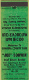 Matchbook Cover - Joe Brown Real Estate Santa Rosa CA Match Club green