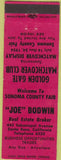 Matchbook Cover - Joe Brown Real Estate Santa Rosa CA Match Club red