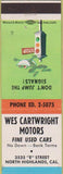 Matchbook Cover - Wes Cartwright Auto Sales used cars North Highlands CA