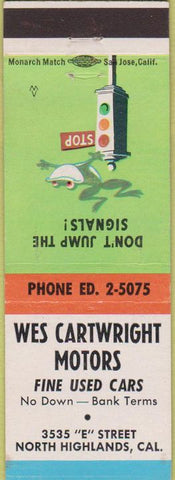 Matchbook Cover - Wes Cartwright Auto Sales used cars North Highlands CA