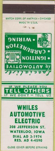 Matchbook Cover - Whiles Auto Electric Waterloo IA