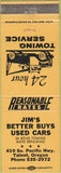 Matchbook Cover - Jim's Used Cars Talent OR WEAR