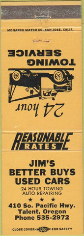 Matchbook Cover - Jim's Used Cars Talent OR WEAR