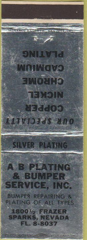 Matchbook Cover - AB Plating Bumper Service repair Sparks NV